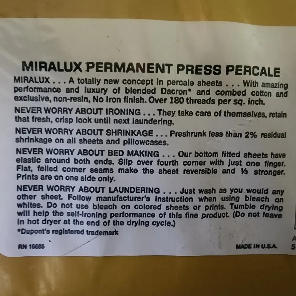 Vintage Lady Pepperell Miralux Permanent Press Percale Flat Sheet Double 81x104